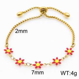 Fashion Adjustable Jewelry 18k Gold Plated Stainless Steel Red Flower Bracelets For Women