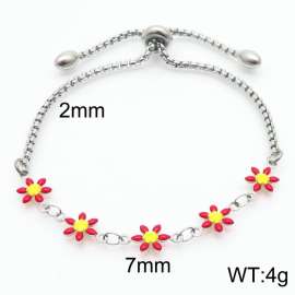 Wholesale Bohemian Stainless Steel Red Flower Daisy Adjustable Bracelet For Women Jewelry