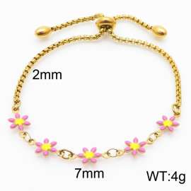 Fashion Adjustable Jewelry 18k Gold Plated Stainless Steel Pink Flower Bracelets For Women