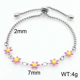 Wholesale Bohemian Stainless Steel Pink Flower Daisy Adjustable Bracelet For Women Jewelry
