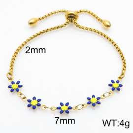 Fashion Adjustable Jewelry 18k Gold Plated Stainless Steel Blue Flower Bracelets For Women