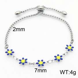 Wholesale Bohemian Stainless Steel Blue Flower Daisy Adjustable Bracelet For Women Jewelry