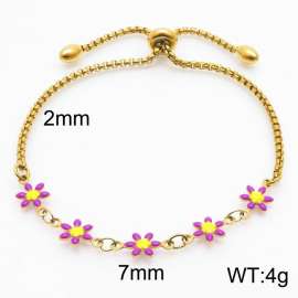 Fashion Adjustable Jewelry 18k Gold Plated Stainless Steel Purple Flower Bracelets For Women
