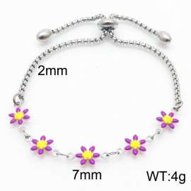 Wholesale Bohemian Stainless Steel Purple Flower Daisy Adjustable Bracelet For Women Jewelry