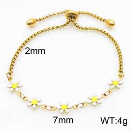 Fashion Adjustable Jewelry 18k Gold Plated Stainless Steel White Flower Bracelets For Women