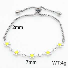 Wholesale Bohemian Stainless Steel White Flower Daisy Adjustable Bracelet For Women Jewelry