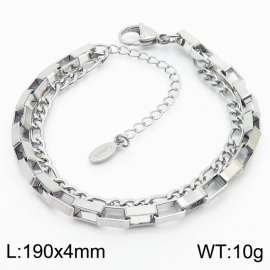 4mm Multilayer Stainless Steel Double Bracelets Charms Box&Figaro Chain Fashion Jewelry