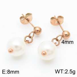 Wholesale Rose Gold Plated Ball Bead Drop Pearl Earrings Stainless Steel Earrings Jewelry