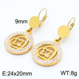 Creative 18K Gold Plated Circle Inlay Rhinestone Earrings Stainless Steel Fine Jewelry Earrings