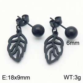 Popular Black Earrings Stainless Steel Hollow Leaf Feather Earrings Fine Jewelry