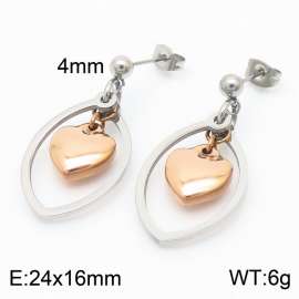 Fine Jewelry Earrings Geometric Stainless Steel Hollow Leaf Drop Earrings Rose Gold Heart