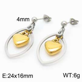 Fine Jewelry Earrings Geometric Stainless Steel Hollow Leaf Drop Earrings Gold Heart