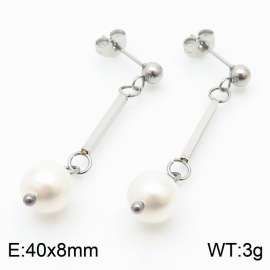 Wholesale Pearl Earrings Classic Geometric Stainless Steel Long Earrings Women's Jewelry