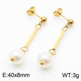 Wholesale Pearl Earrings 18K Gold Plated Geometric Stainless Steel Long Earrings Women's Jewelry