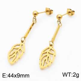 Wholesale Leaf Earrings 18K Gold Plated Fashion Stainless Steel Long Earrings Women's Jewelry
