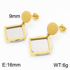 Minimalist Fashion Stainless Steel Round Square Earrings Women's Jewelry 18k Gold Plated Stud Earrings