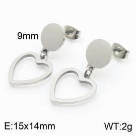 European and American fashion stainless steel creative hollow heart shaped pendant temperament silver earrings
