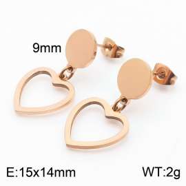 European and American fashion stainless steel creative hollow heart shaped pendant temperament rose gold earrings
