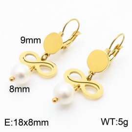 European and American fashion stainless steel creative hollowed out 8-shaped connection pearl pendant temperament gold earrings