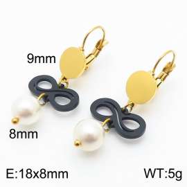 European and American fashion stainless steel creative black hollow 8-shaped connection pearl pendant temperament gold earrings