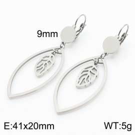 European and American fashion stainless steel creative hollow out geometric shape clip small tree leaf pendant temperament silver earrings