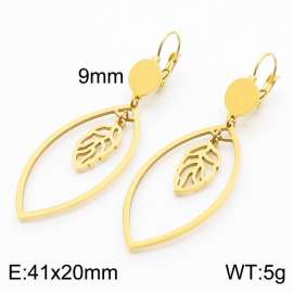 European and American fashion stainless steel creative hollow out geometric shape clip small tree leaf pendant temperament gold earrings