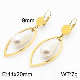 European and American fashion stainless steel creative hollow out geometric shape clip pearl pendant temperament gold earrings