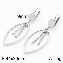 European and American fashion stainless steel creative hollow out geometric shape clip tassel pendant temperament silver earrings