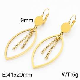 European and American fashion stainless steel creative hollow out geometric shape clip tassel pendant temperament gold earrings