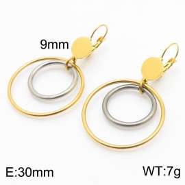 European and American fashion stainless steel creative multi-layer dual color hollow circular pendant temperament gold earrings