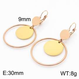 European and American fashion stainless steel creative hollow out circle clip gold small circular pendant temperament rose gold earrings