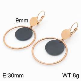 European and American fashion stainless steel creative hollow out circle clip black small circular pendant temperament rose gold earrings
