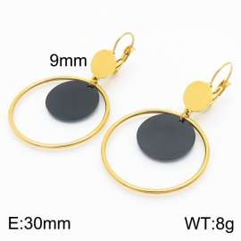 European and American fashion stainless steel creative hollow out circle clip black small circular pendant temperament gold earrings
