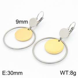 European and American fashion stainless steel creative hollow out circle clip gold small circular pendant temperament silver earrings