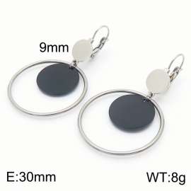 European and American fashion stainless steel creative hollow out circle clip black small circular pendant temperament silver earrings