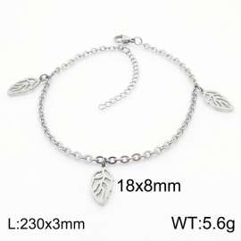 European and American fashion stainless steel 200 × 3mm O-shaped Chain Hanging Hollow Leaf Pendant Charm Silver Bracelet