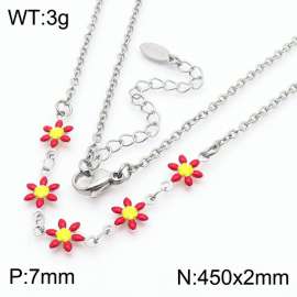 Fashion stainless steel 450 × 2mm red double-sided adhesive drop small daisy petal splicing O-shaped chain for women's charm silver necklace