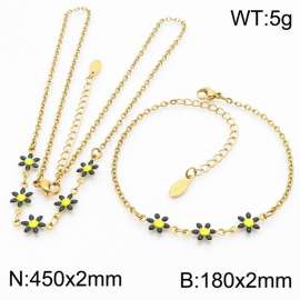 Fashion stainless steel 180×2mm&450×2mm black double-sided adhesive drop small daisy petal splicing O-shaped chain women's charm gold set