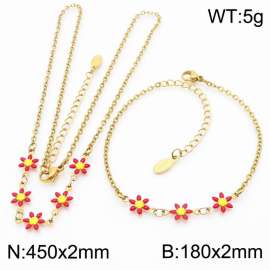 Fashion stainless steel 180×2mm&450×2mm red double-sided adhesive drop small daisy petal splicing O-shaped chain for women's charm gold set