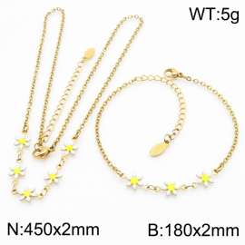 Fashion stainless steel 180×2mm&450×2mm white double-sided adhesive drop small daisy petal splicing O-shaped chain for women's charm silver set