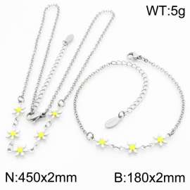 Fashion stainless steel 180×2mm&450×2mm white double-sided adhesive drop small daisy petal splicing O-shaped chain for women's charm silver set