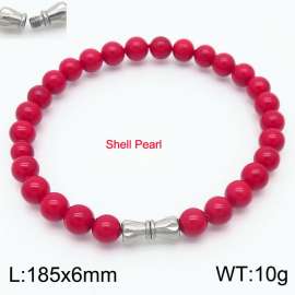 Personalized cylindrical threaded buckle handmade DIY red Shell pearls stainless steel men's and women's bracelet