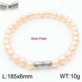 6mm Personalized cylindrical threaded buckle handmade DIY pink shell pearl stainless steel men and women's bracelet