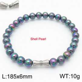 6mm Personalized cylindrical threaded buckle handmade DIY colorful shell pearl stainless steel men and women's bracelet