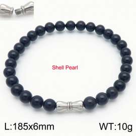 6mm Personalized cylindrical threaded buckle handmade DIY black shell pearl stainless steel men and women's bracelet