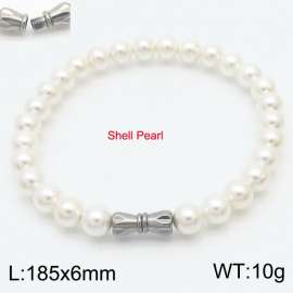 6mm Personalized cylindrical threaded buckle handmade DIY shell pearl stainless steel men and women's bracelet
