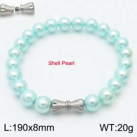 8mm Personalized cylindrical threaded buckle handmade DIY blue shell pearl stainless steel men and women's bracelet
