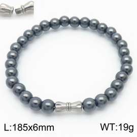 6mm Personalized cylindrical threaded buckle handmade DIY gray iron stone stainless steel men and women's beaded bracelet