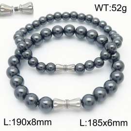 6mm/8mm Personalized cylindrical threaded buckle handmade DIY gray iron stone stainless steel men and women's beaded bracelet