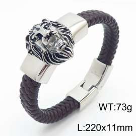 11mm Lion Head Skin Bracelet Men Leather  Chain Silver Color